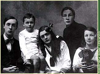 The Nabokov family fled Russia in 1919 after the Bolshevik revolution led to instability at home. This photo, taken less than six months before they were to leave Russia, shows the five Nabokov children: from left, Vladimir, Kirill, Olga, Sergei and Elena.
